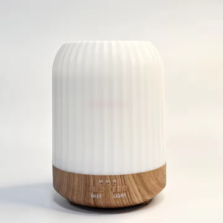 Hogar máquina de aromaterapia aceite esencial pulverizador automático dormitorio aroma difusor con luz nocturna humidificador, grano madera + luces colores - 1