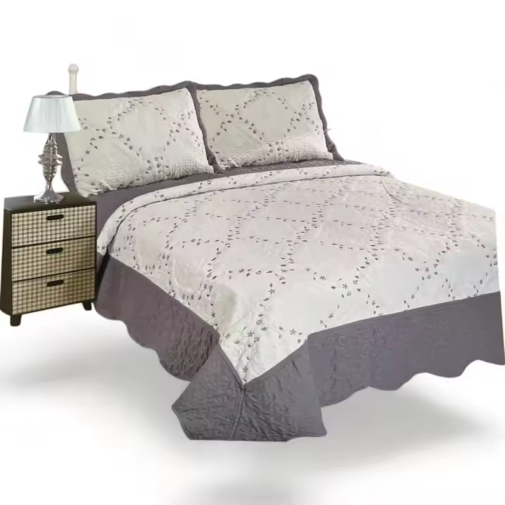 KingnetStore - Colcha Bouti Bordada Acolchada, Colcha Cubre Cama 100% Poliéster. Fina, Extra Suave y Ligera. Ideal para Primavera Verano Entretiempo, Con Funda Cojín Almohada, Elegancia y Suavidad con un Diseño Floral. Para Cama de 90 105 135 150 CM - 1