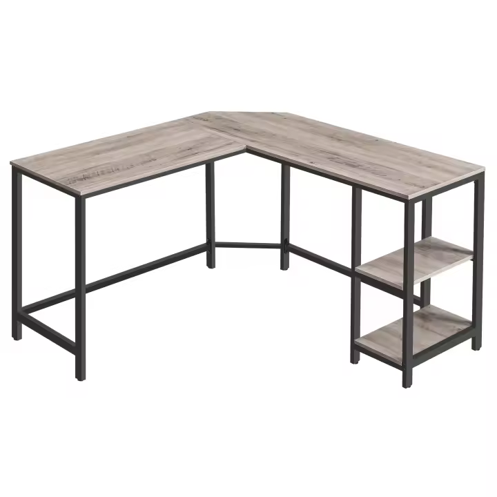VASAGLE Escritorio de Ordenador, Escritorio de Esquina en Forma de L, Escritorio con 2 Estantes, Ahorra Espacio, para Juegos, Oficina Casa, Fácil de Montar, Marrón Rústico y Negro/Greige y Negro/Negro con Vetas de Madera - 1