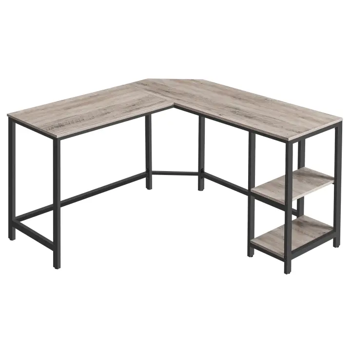 VASAGLE Escritorio de Ordenador, Escritorio de Esquina en Forma de L, Escritorio con 2 Estantes, Ahorra Espacio, para Juegos, Oficina Casa, Fácil de Montar, Marrón Rústico y Negro/Greige y Negro/Negro con Vetas de Madera - 1