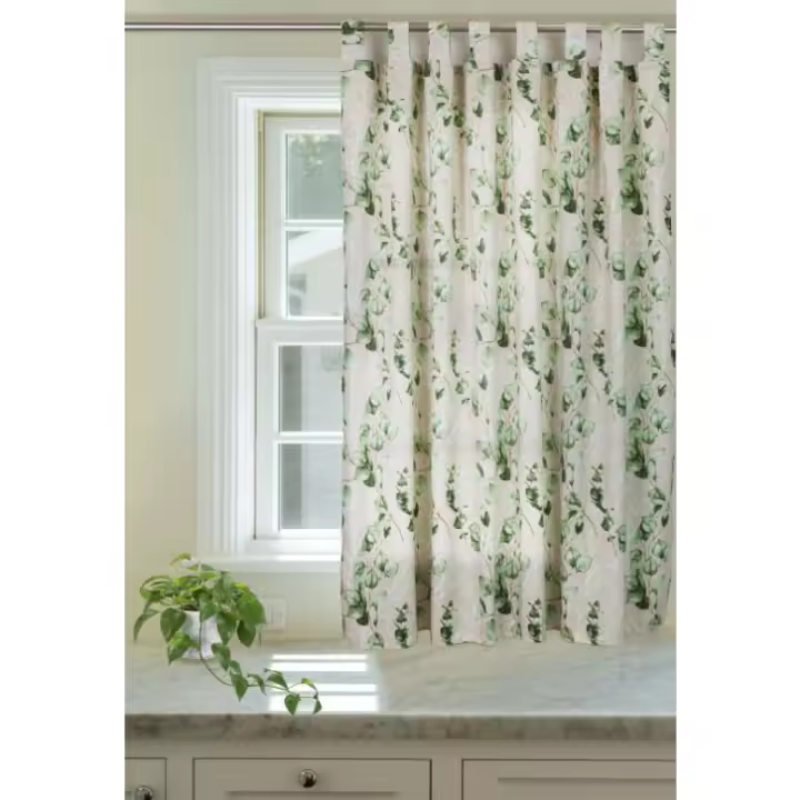 Cortina de cocina con diseño estampadea de orquídea abigarrada.90x145cm y 140x150cm.1 panel. - 1