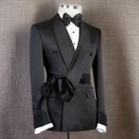 Traje Oscuro Para Hombre Suelto Clásico Con Borla Lapel Elegante Y Forma Slim Para Banquetes Bodas Y Fiestas Costumbre Clásica De Dos Botones Material COTTON Y POLYESTER - details 1