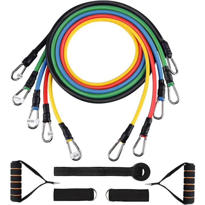 Juego de bandas de resistencia para ejercicios, 11 piezas, banda de tensión para gimnasio de entrenamiento de fuerza con asa, anclaje para puerta, correa para tobillo y bolsa de transporte - 1