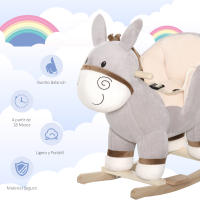 HOMCOM Caballito de Balancín en Forma de Asno Caballo Balancín para Bebé de +18 Meses con Manillar Cinturón de Seguridad y Reposapiés Felpa Suave 61x34x58 cm Gris - details 4