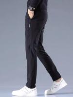 Pantalones Casuales Para Hombre Gris Claro Con Cintura Semi Elástica Pantalones Rectos De Nylon Sedoso Para Hombre Estilo Business Verano - details 2