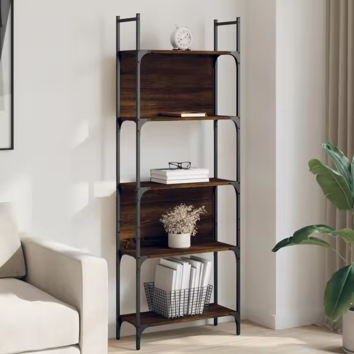Librería de 5 estantes madera roble marrón 60,5x24x166,5 cm - 1
