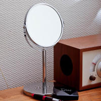 Espejo De Maquillaje Con Aumento Redondo Giratorio De 360 Grados Para Escritorio Del Dormitorio 1X Y 2X Magnificación Metal Y Vidrio Plateado Moderno - details 0