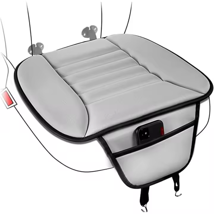Cojín de asiento de coche con bolsillo, cojín ergonómico de espuma de memoria, cojín de asiento de coche con bolsa de almacenamiento para coche/oficina/hogar/sofá/silla de ruedas, negro (gris) - 1