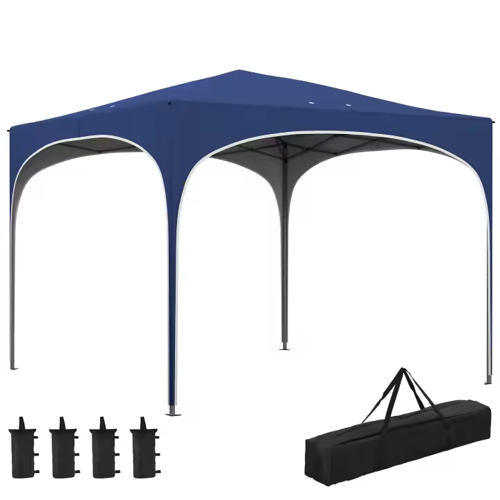 Outsunny Carpa Plegable 3x3 m Cenador de Jardín Altura Ajustable con Bolsa de Transporte Impermeable Anti-UV y Bolsas de Arena para Exteriores Jardín Patio - 1
