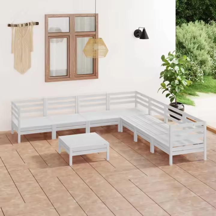 vidaXL Juego de muebles de jardín 8 piezas madera maciza pino blanco - 1