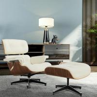 TY306 Leisure Recliner Light Walnut Armchair With Ivory White Cowhide Black Big Head Foot Swivel Deck Chair Furniture Ergonomic Design Office Lunch Break Chair Living Room Comfort Lounge Chair Genuine Top Layer Cowhide Aluminum Alloy Big Head Feet - details 7