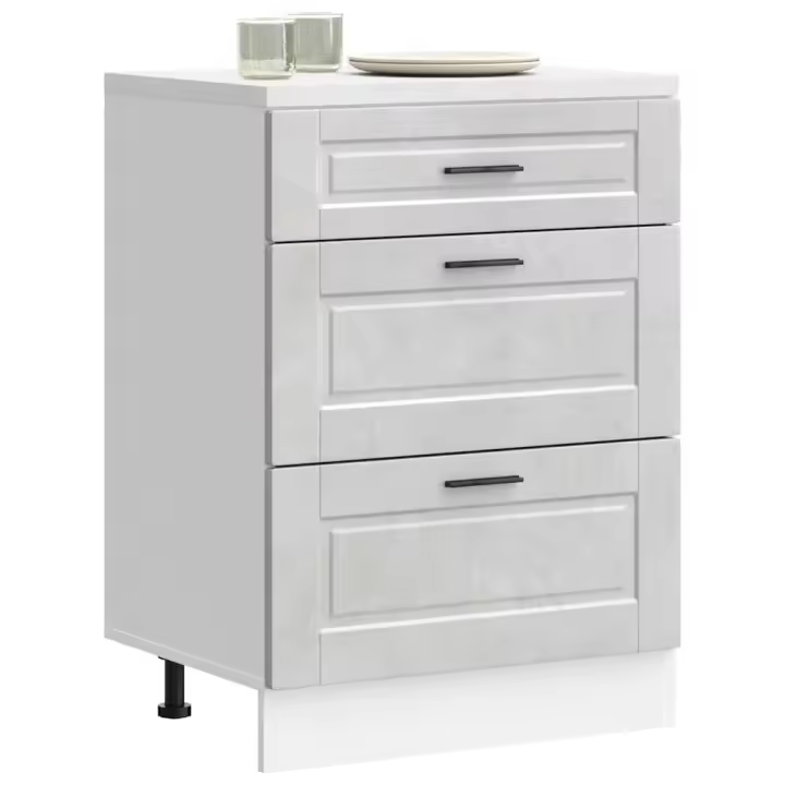 vidaXL Mueble bajo de cocina porto roble marrón madera reconstituida en color Marrón roble/Blanco brillante/Gris hormigón y más | almacenamiento funcional diseño moderno para baño dormitorio sala - 1
