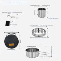 BOPORO Juego de Ollas y Sartenes Portátiles de Acero Inoxidable 304 para Acampar Al Aire Libre y Picnics - details 0