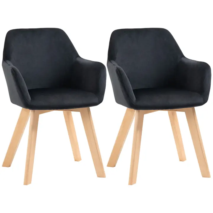 HOMCOM Juego de 2 Sillas de Comedor Modernas Sillas de Cocina Tapizado en Terciopelo con Respaldo Medio y Patas de Madera de Caucho para Salón Carga 120 kg 54x57x80 cm - 1