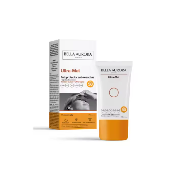 Fotoprotector Facial Bella Aurora Ultra Mate SPF50+ | Antimanchas, Acabado Mate, Piel Grasa/Mixta, Luz Azul, Niacinamida - 50ml - 1