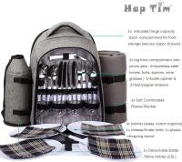 Mochipa de picnics waterproof para 4 personas with juego de cuadernos, Platos PARA LA Hora picnic (GRIS) - details 0
