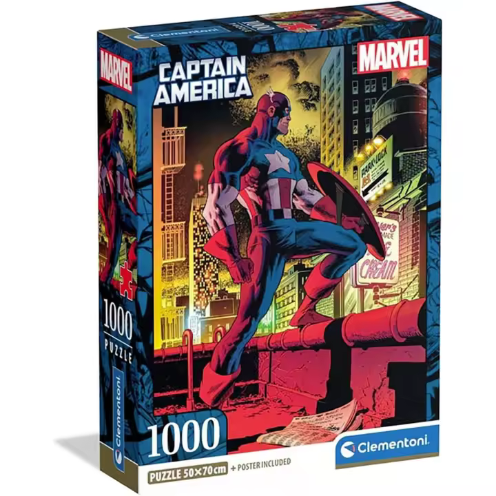 Clementoni - Puzzle Adulto 1000 Piezas Marvel Captain America Personajes Avengers Compact Box (37049) - 1