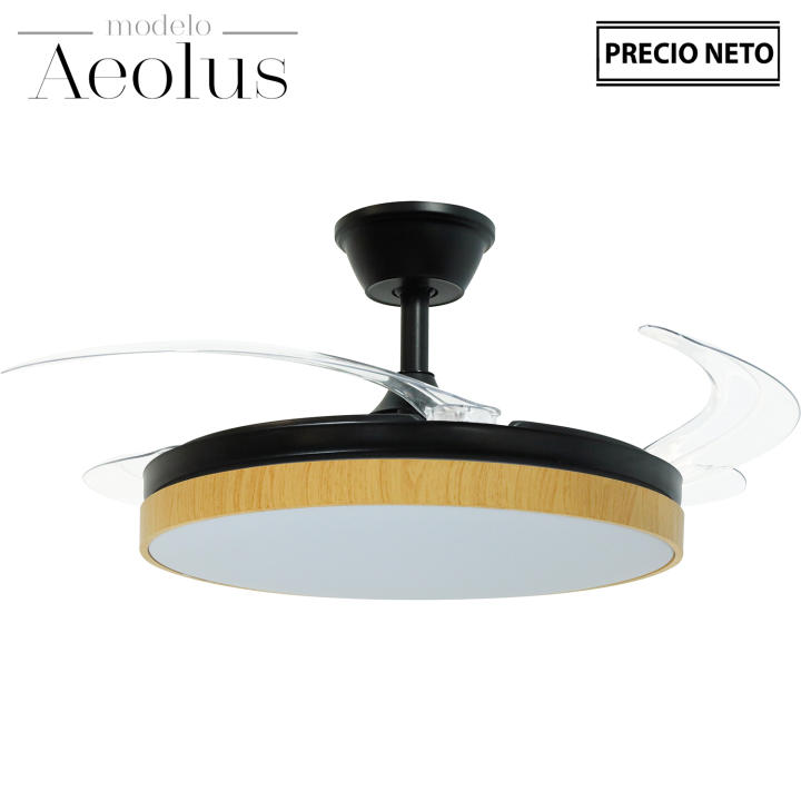 Ventilador techo con luz aeolus negro, madera 3 aspas retráctil, material metal, acrílico, medidas 106x36-53 cm Fijalo — oferta en Miravia