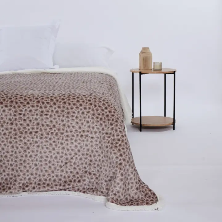 10XDIEZ Manta sherpa animal print beig - Mantas acoges y calentitas para hogar - 1