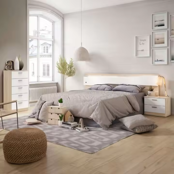 Dormitorio Completo Matrimonio Sahara y Blanco estilo Moderno 150 cm - 1