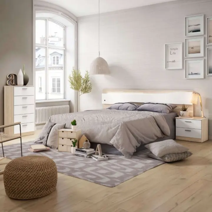 Dormitorio Completo Matrimonio Sahara y Blanco estilo Moderno 150 cm - 1