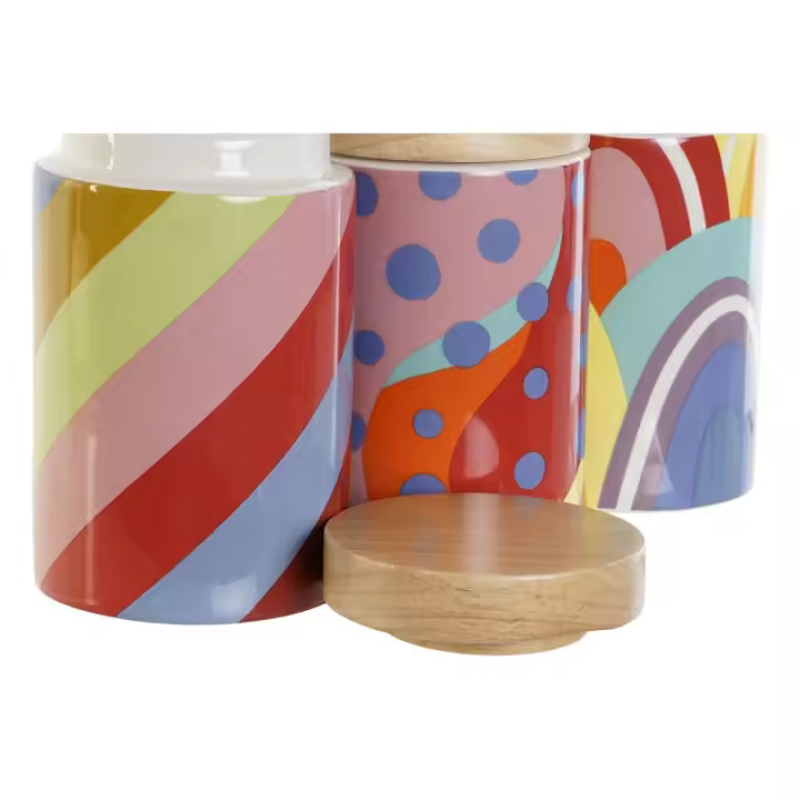 DKD Home Decor - Bote DKD Home Decor Multicolor Natural Bambú Dolomita 1 L 10 x 10 x 16 cm (3 Unidades) - 1