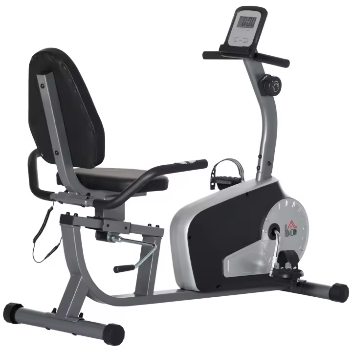 HOMCOM Bicicleta Estática con Respaldo Bicicleta de Ejercicio de Fitness con 8 Niveles de Resistencia Magnética Longitud Ajustable Pantalla LCD para Casa Oficina Gimnasia Gris - 1