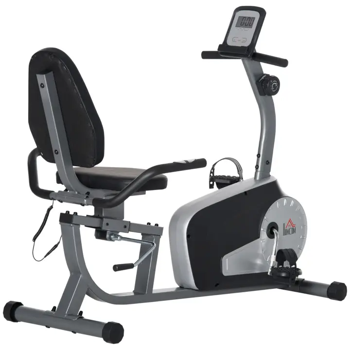 HOMCOM Bicicleta Estática con Respaldo Bicicleta de Ejercicio de Fitness con 8 Niveles de Resistencia Magnética Longitud Ajustable Pantalla LCD para Casa Oficina Gimnasia Gris - 1
