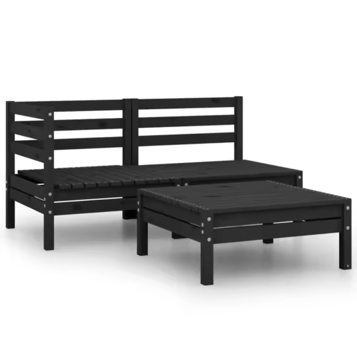 vidaXL Conjunto de muebles de jardín 3 piezas madera maciza pino negro - 1