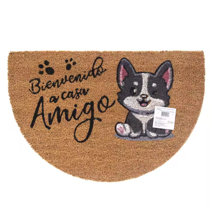 Felpudo de Coco Natural con Base Antideslizante, Absorbente para la entrada de casa, Ideal para Puerta Exterior o Pasillo. Mascota, Bienvenido amigo. 3 tamaños disponibles - 1