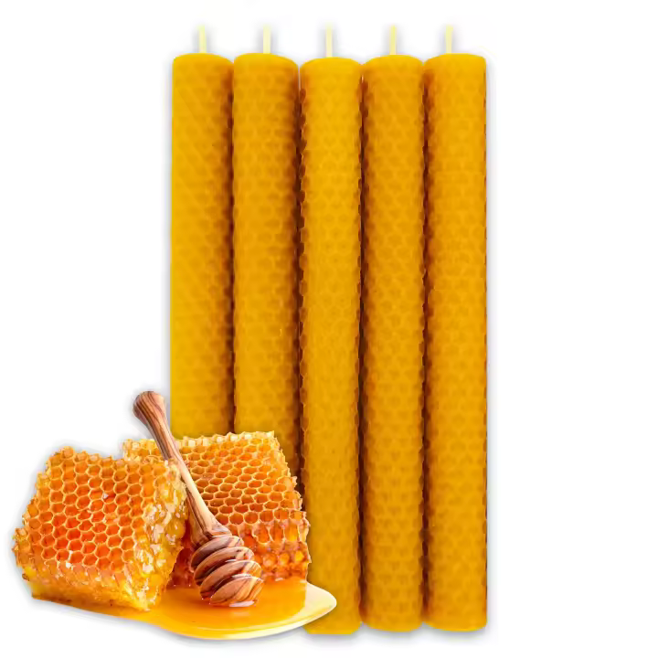 LAMARE Vela de Miel de Abeja Natural 100% Cera de Abeja Pura - Ideal Ritual Días 11 y 22 - (Pack de 5, 20 cm longitud - 2 cm diámetro) - ORIGEN ESPAÑOL - SIN PARAFINA - 100% artesanal y natural - 1