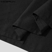 Nueva Conjunto De Ropa Para Hombres Estilo Musulmán Con Mangas Bajadas Pliegues Cuello Medio Media Longitud Pantalones Sueltos 2 Piezas Tallas S-5XL INCERUN 2024 - details 21