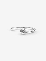 Pandora - Anillo Solitaire de corazón inclinado transparent-Plata de Lei - details 2
