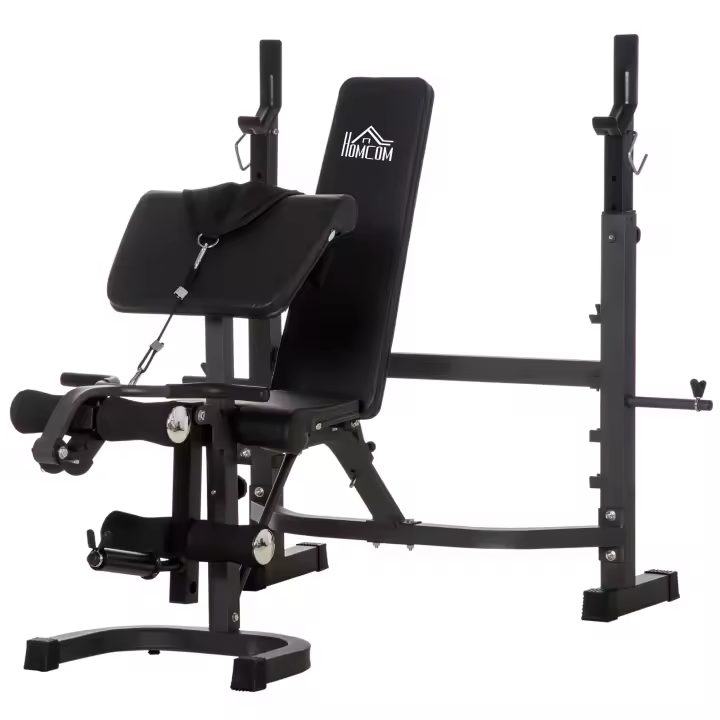 HOMCOM Banco de Musculación Multifuncional Banco de Pesas con Respaldo Inclinable y Soporte de Barras Altura Ajustable para Entrenamiento de Cuerpo Completo 187x140x117-136 cm Negro - 1