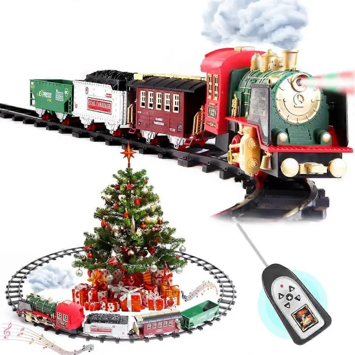 Christmas Tree Train Set, Latest Rechargeable Remote Control Electric Train Toy with Steam, Lights and Sounds, Electric Train Toy Railway Kit - 1