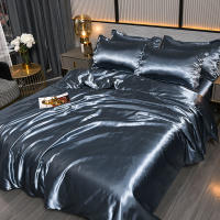 Juego De Cama Nórdico De Seda Satinada Con Fundas De Almohada Y Sábana Cubierta De Edredón Lujo Sólido Para Pareja Tamaño Grande - details 12