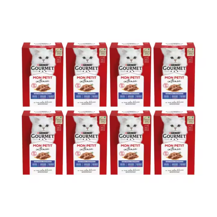 GOURMET - Mon Petit (48x50 gr) - Selección de Pescados (Atún, Salmón y Trucha) (8 Cajas de 6x50 gr) - 1