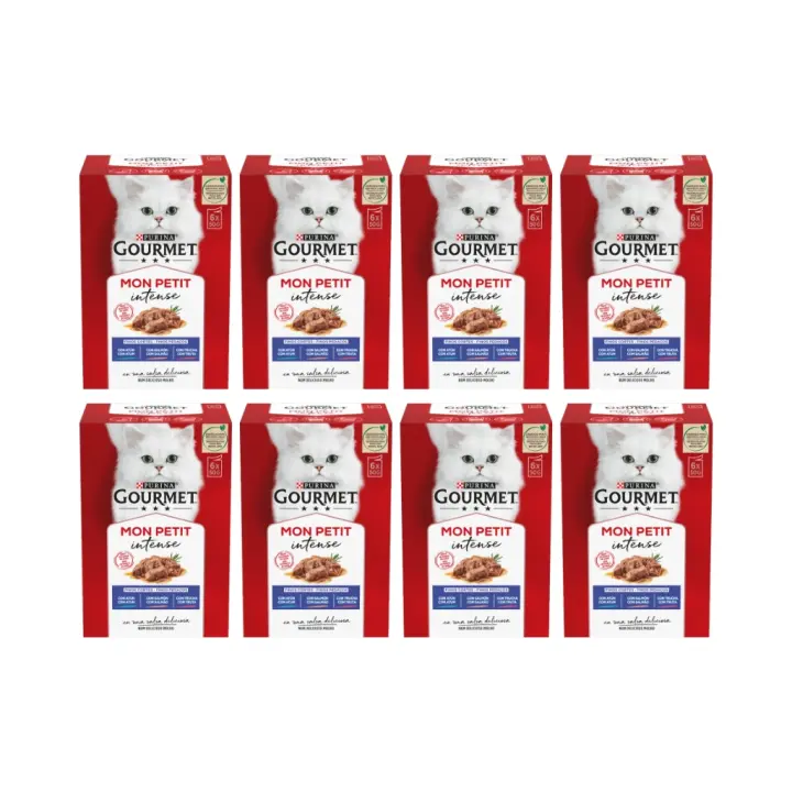 GOURMET - Mon Petit (48x50 gr) - Selección de Pescados (Atún, Salmón y Trucha) (8 Cajas de 6x50 gr) - 1