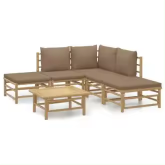VIDAXL 3155111 set de sofás centrales y esquineros para jardín de 8 piezas fabricado en bambú con cojines de color gris topo vida xl - 1