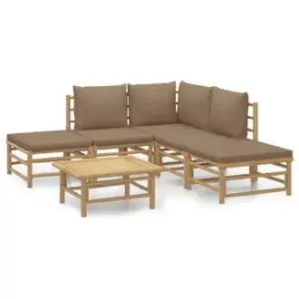 VIDAXL 3155111 set de sofás centrales y esquineros para jardín de 8 piezas fabricado en bambú con cojines de color gris topo vida xl - 1