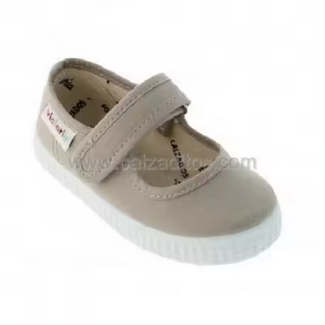 Merceditas de lona beige con velcro, de Victoria - 1