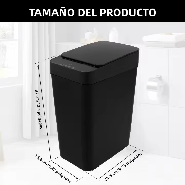 Bandeja De Basura Inteligente 12L Toque Inalámbrico Sensor De Movimiento Infrarrojo Blanco/ Negro Recipiente De Basura Rectangular Para Cocina Y Baño Material PP - 1