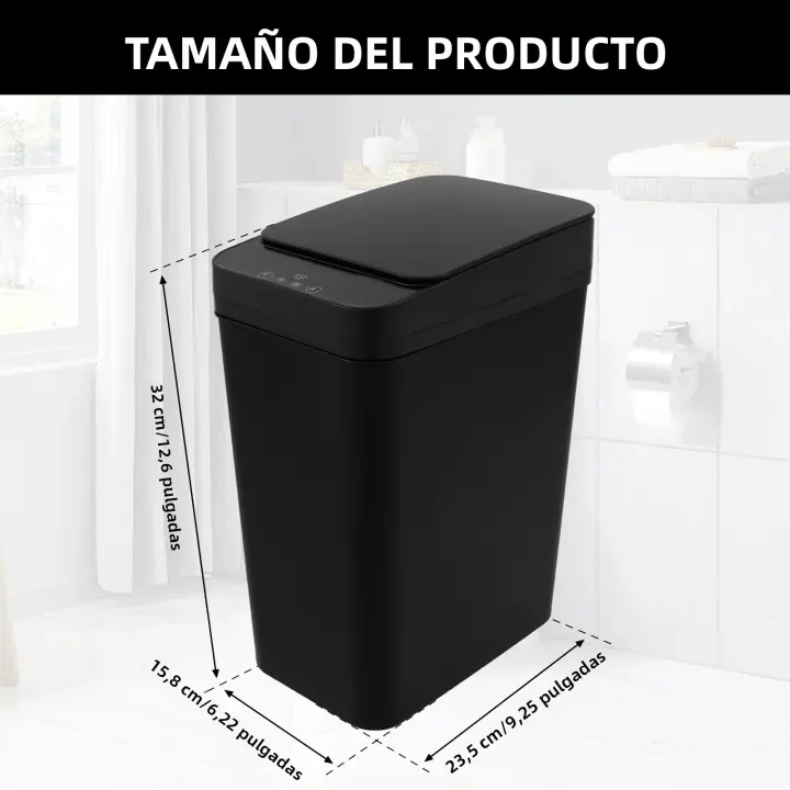 Bandeja De Basura Inteligente 12L Toque Inalámbrico Sensor De Movimiento Infrarrojo Blanco/ Negro Recipiente De Basura Rectangular Para Cocina Y Baño Material PP - 1