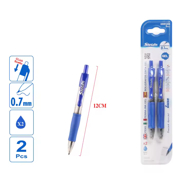 STELAM Paquete de 2 bolígrafos tinta gel de  0.7 mm en color azul - Escritura suave, retráctil , ideales para escuela, oficina y hogar - 1
