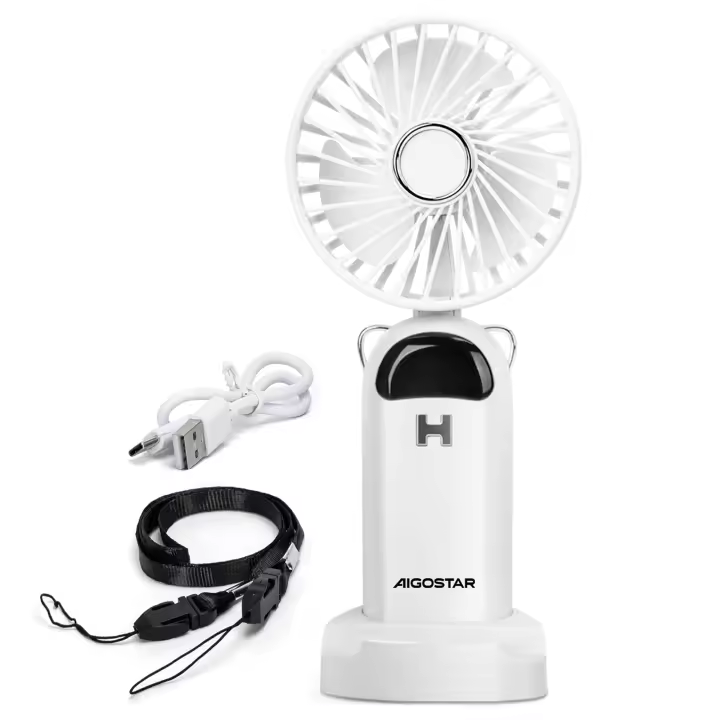 Ventilador de Mano Portátil USB, 3 Pulgadas, 3 Aspas, 5 Velocidades, 1200mAh, Blanco - 1