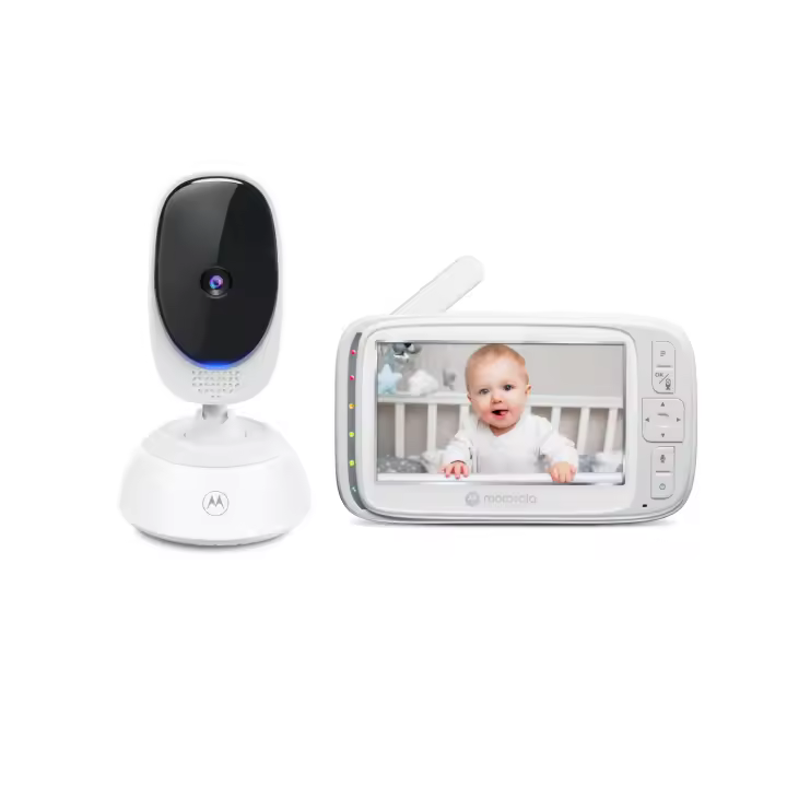 Motorola Nursery VM75 Camara Vigilancia Bebe - Vigilabebes con Unidad de Padres de 5 Pulgadas - Cámara de Bebé con Visión Nocturna, Zoom Digital, Comunicación Bidireccional y Canciones de Cuna - 1
