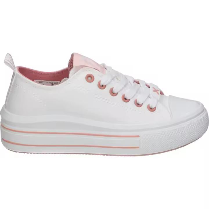 XTI | Zapatillas Bajas XTI Kids para Niña – Lonas con Plataforma en Color Blanco con Detalles en Rosa – Sneaker con Cordones – Casual – Plataforma Media y Cómoda – Combinables – Modelo 151167 - 1