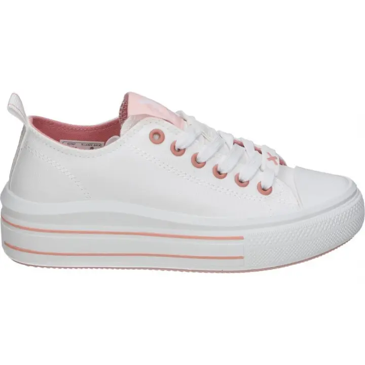 XTI | Zapatillas Bajas XTI Kids para Niña – Lonas con Plataforma en Color Blanco con Detalles en Rosa – Sneaker con Cordones – Casual – Plataforma Media y Cómoda – Combinables – Modelo 151167 - 1