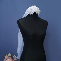Accesorio De Cabello Para Novia Con Encaje Y Flores Dos Capas Diadema Con Velo De Novia Para Mujeres Accesorios De Boda Fotografía - details 1