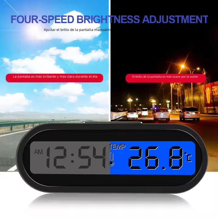 Reloj De Coche Digital Con Termómetro 2 En 1 Luminoso LCD Accesorios De Estilo Para El Coche Pantalla Digital De Tiempo Y Temperatura - 1